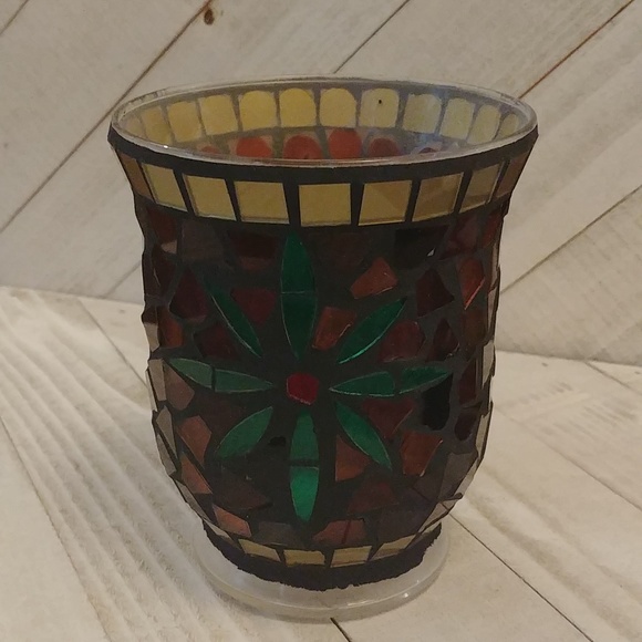 Vintage Mosaic Flower Pattern Candle Holder In Original Box - Picture 4 of 4
